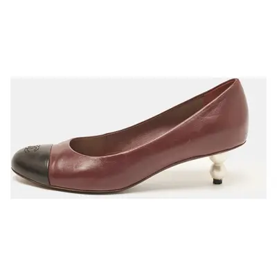 Chanel Burgundy/Black Leather CC Cap Toe Pumps Size 37.5