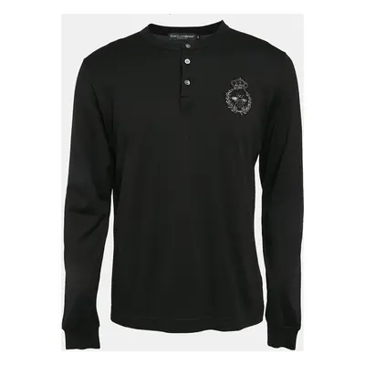 Dolce & Gabbana Black Embroidered Jersey Long Sleeve T-Shirt