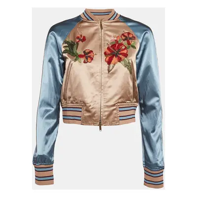 Valentino Beige/Blue Floral Embroidered Satin Sukajan Jacket