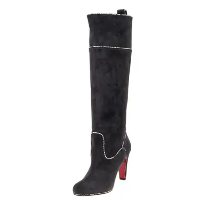 Christian Louboutin Dark Grey Suede And Snakeskin Trim Louloubotta Knee Length Boots Size 36.5