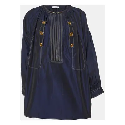 Givenchy Navy Blue Cotton Detailed Hook & Button Blouse