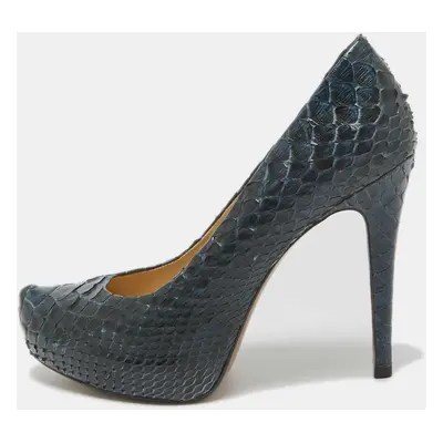 Alexandre Birman Navy Blue Python Leather Platform Pumps Size