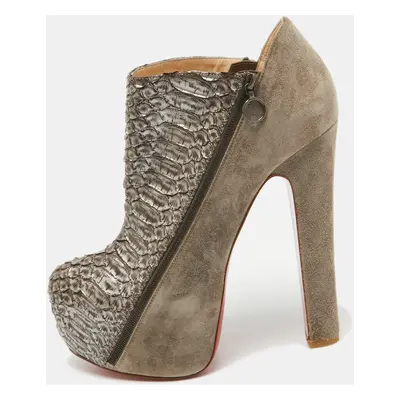 Christian Louboutin Metallic Python and Suede 4A Booties Size 38.5