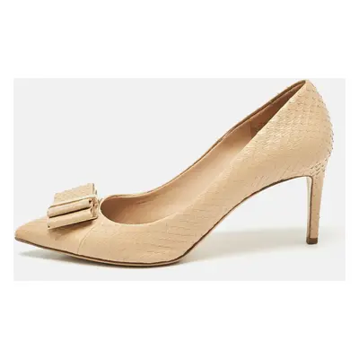 Salvatore Ferragamo Beige Python Bow Zeri Pumps Size