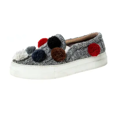 Joshua Sanders Grey Wool Blend Pom Pom Slip On Sneakers Size