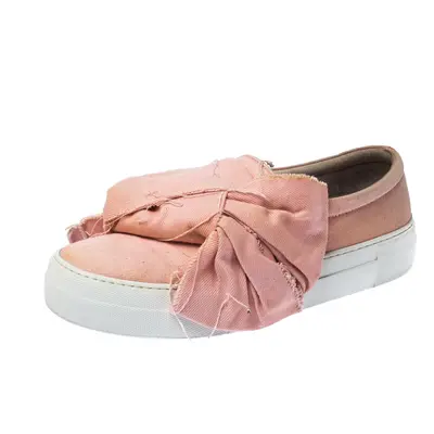 Joshua Sanders Light Pink Canvas Bow Slip On Sneakers Size