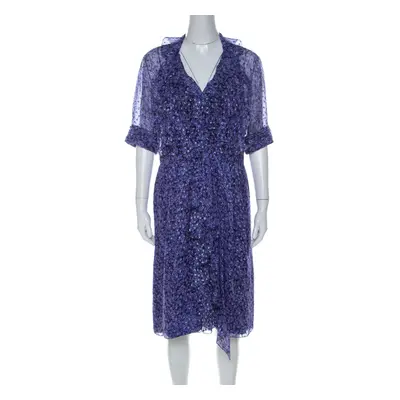 Jason Wu Purple Silk Chiffon Printed Ruffle Short Dress