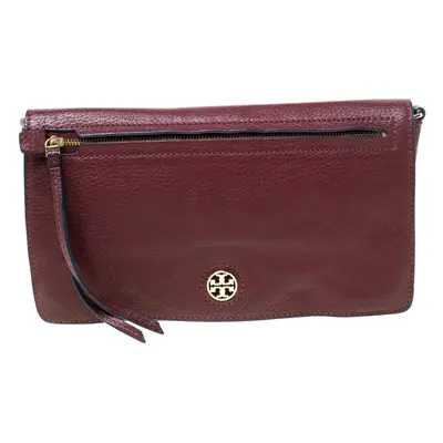 Tory Burch Burgundy Leather Flap Pocket Crossbody Bag