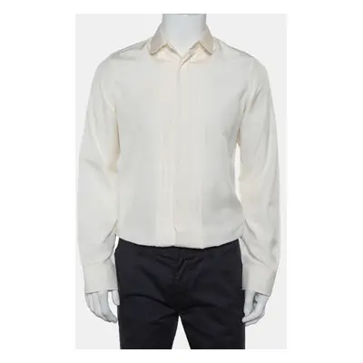 Gucci Cream Silk Pintuck Detail Button Front Skinny Shirt