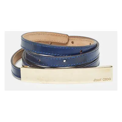 Jimmy Choo Navy Blue Patent Leather Logo Metal Slim Waist Belt 90CM