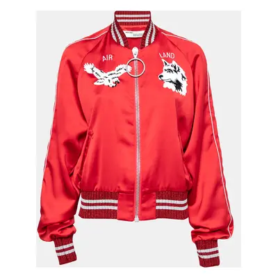 Off-White Red Satin Rib Knit Trimmed Greenland Bomber Jacket