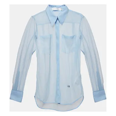 Victoria Beckham Blue Sheer Nylon Buttoned Full Sleeve Shirt