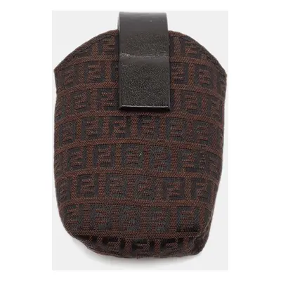 Fendi Brown Zucchino Canvas and Leather Phone Case