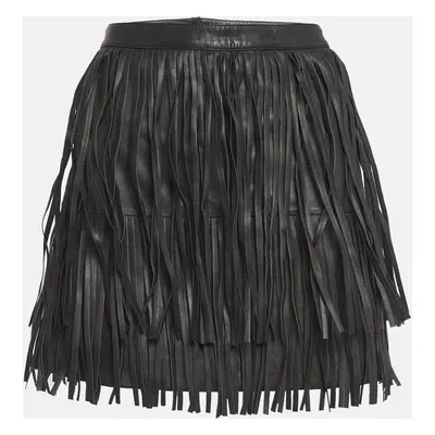 Zadig & Voltaire Black Leather Fringed Mini Skirt