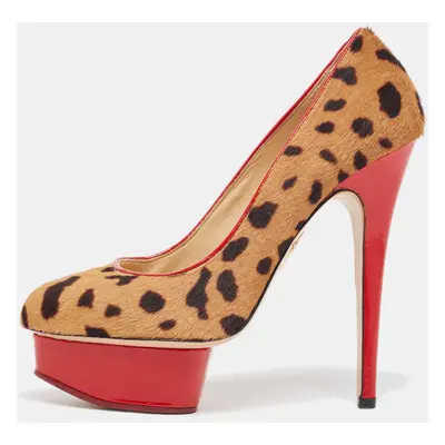 Charlotte Olympia Brown/Beige Leopard Print Calf Hair Dolly Pumps Size