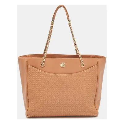 Tory Burch Brown Embossed Leather Bryant East West Tote