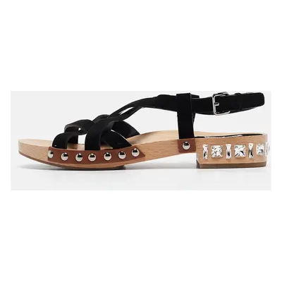 Miu Miu Black Suede Crystal Embellished Strappy Sandals Size