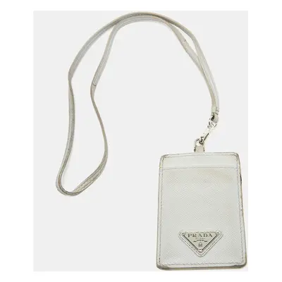 Prada White Saffiano Leather Badge Holder