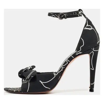 Miu Miu Black/White Fabric Bow Ankle Strap Sandals Size