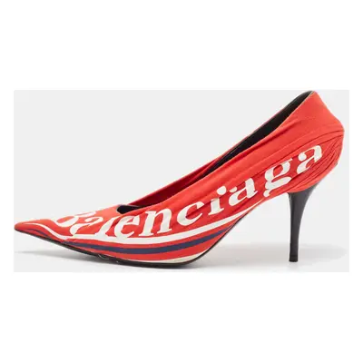 Balenciaga Red/Black Logo Fabric and Leather Knife Pumps Size