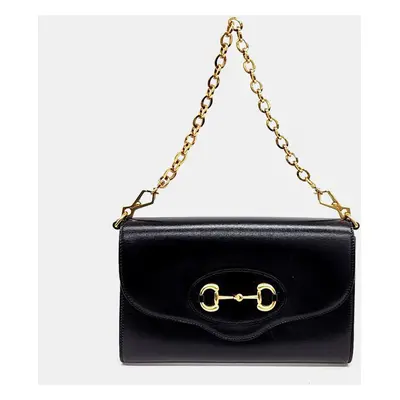 Gucci Black Leather Horsebit Chain Shoulder Bag