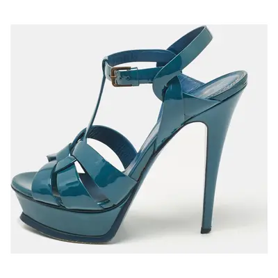 Yves Saint Laurent Teal Patent Leather Tribute Sandals Size 37.5