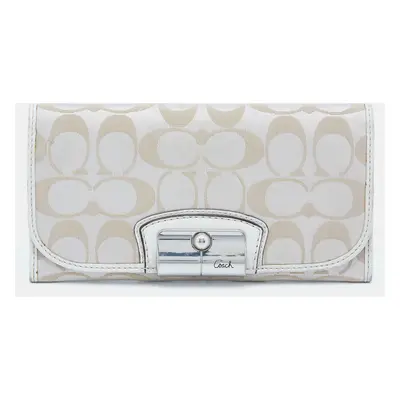 Coach Beige/White Signature Canvas and Leather Flap Continental Wallet