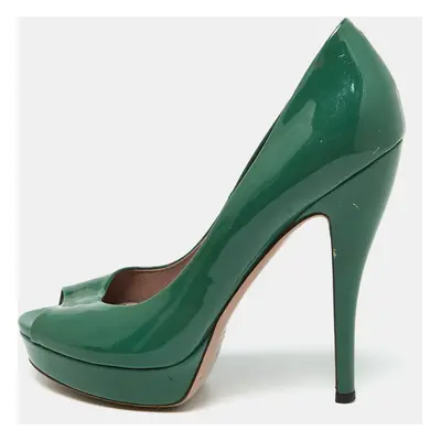 Gucci Green Patent Leather Peep Toe Platform Pumps Size