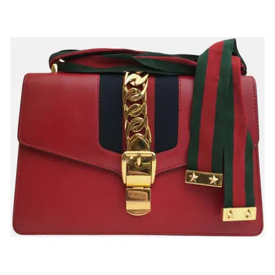 Gucci Red Leather Small Sylvie Shoulder Bag