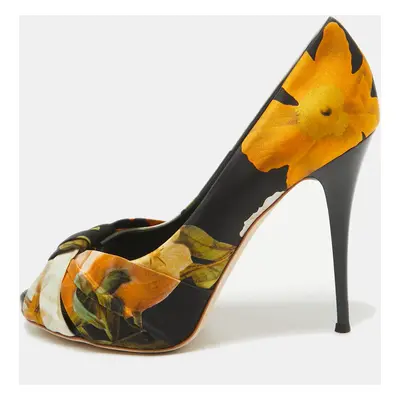 Giuseppe Zanotti Multicolor Satin Floral Silk Peep Toe Pumps Size