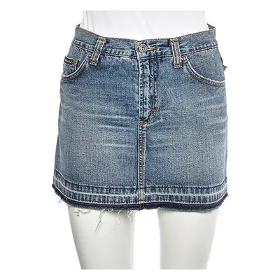 D&G Blue Denim Back Floral Logo Embroidered Mini Skirt