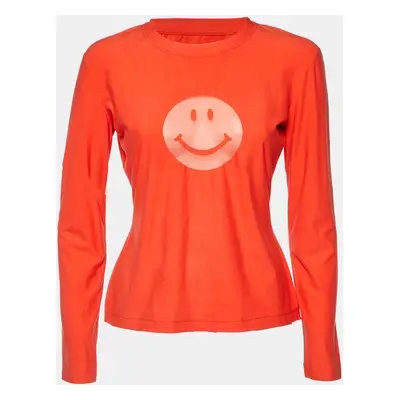 Moschino Jeans Orange Smile Print Cotton Blend Knit T-Shirt