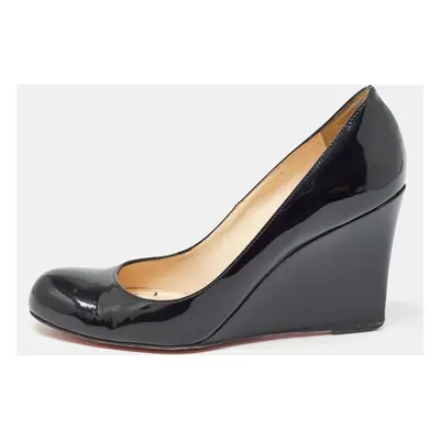 Christian Louboutin Black Patent Leather Ron Ron Wedge Pumps Size 38.5