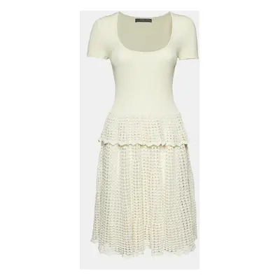 Alexander McQueen Cream Rib Knit and Patterned Knit Mini Dress