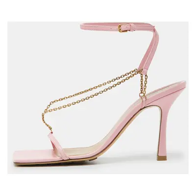 Bottega Veneta Pink Leather Chain Link T Strap Sandals Size