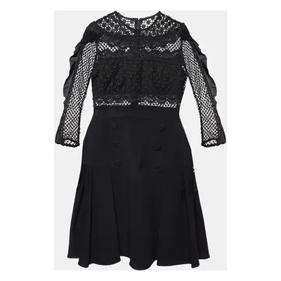 Self-Portrait Black Lace & Crepe Long Sleeve Mini Dress