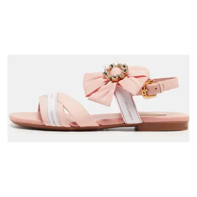 Dolce & Gabbana Pink Fabric Crystal Embellished Flat Sandals Size