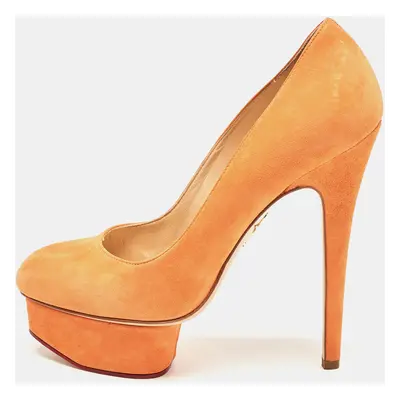 Charlotte Olympia Orange Suede Dolly Pumps Size