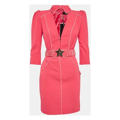 Elisabetta Franchi Pink Crepe Star Detail Belted Mini Dress