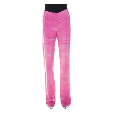 Fendi Pink Striped Crepe de Chine Silk Relaxed Trousers