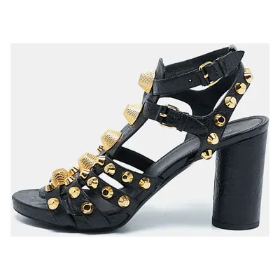 Balenciaga Black Leather Studded Ankle Strap Sandals Size