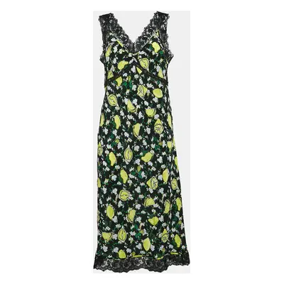 Diane Von Furstenberg Black Lemon Silk Sleeveless Midi Dress