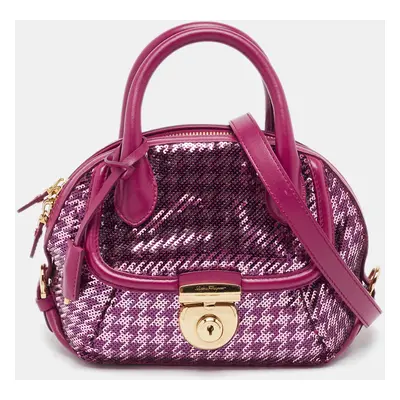 Salvatore Ferragamo Burgundy Sequins and Leather Fiamma Satchel