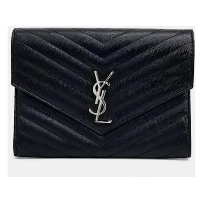 Saint Laurent Black Leather Monogram Envelope Clutch