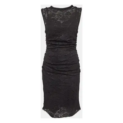 Dolce & Gabbana Black Lace Ruched Mid Dress