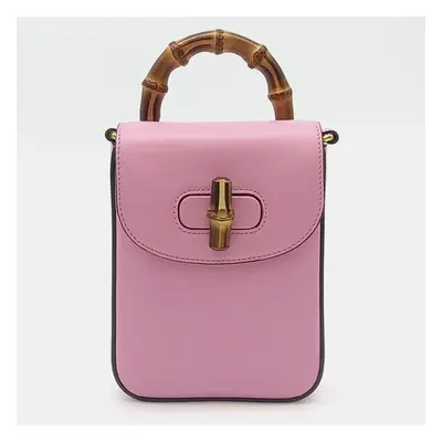 Gucci Pink Leather Mini Bamboo Tote Bag