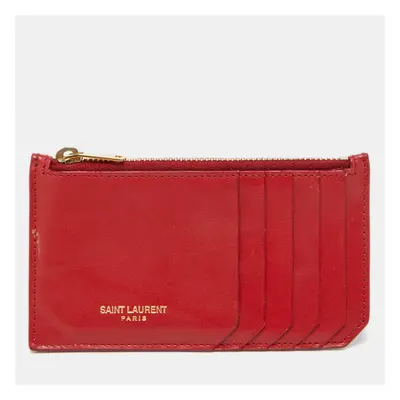 Saint Laurent Red Leather Zip Card Case