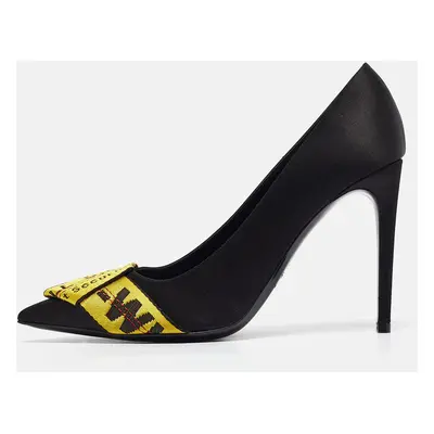 Off-White Black/Yellow Satin and Logo Canvas Commercial Bow Pumps Size