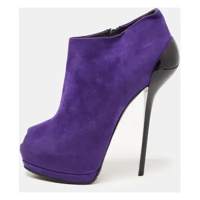 Giuseppe Zanotti Purple Suede Peep Toe Platform Ankle Booties Size 39.5