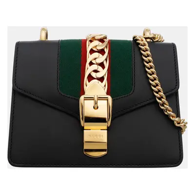 Gucci Black Calfskin Leather Mini Sylvie Chain Shoulder Bag